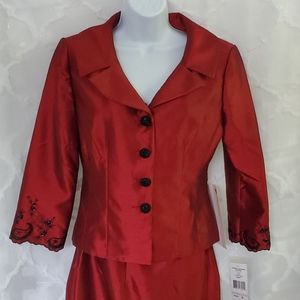 Evening suit _dark red w/black embroidery & beads